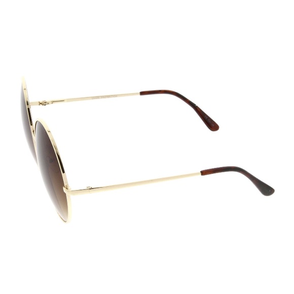 Oversized Round Sunnies Amber Lenses Gold Frames - Picture 3 of 4